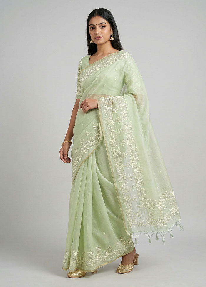 Green Organza Saree With Blouse Piece