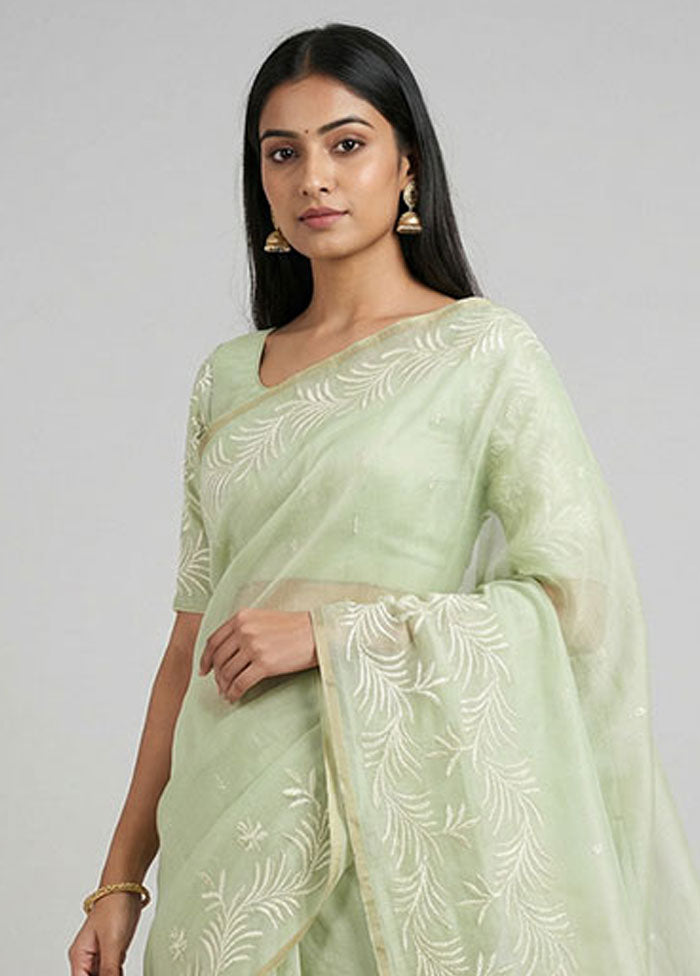 Green Organza Saree With Blouse Piece