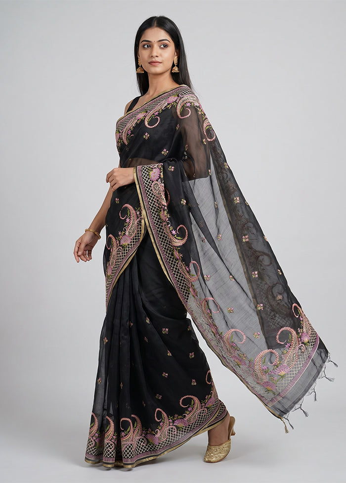 Black Organza Saree With Blouse Piece