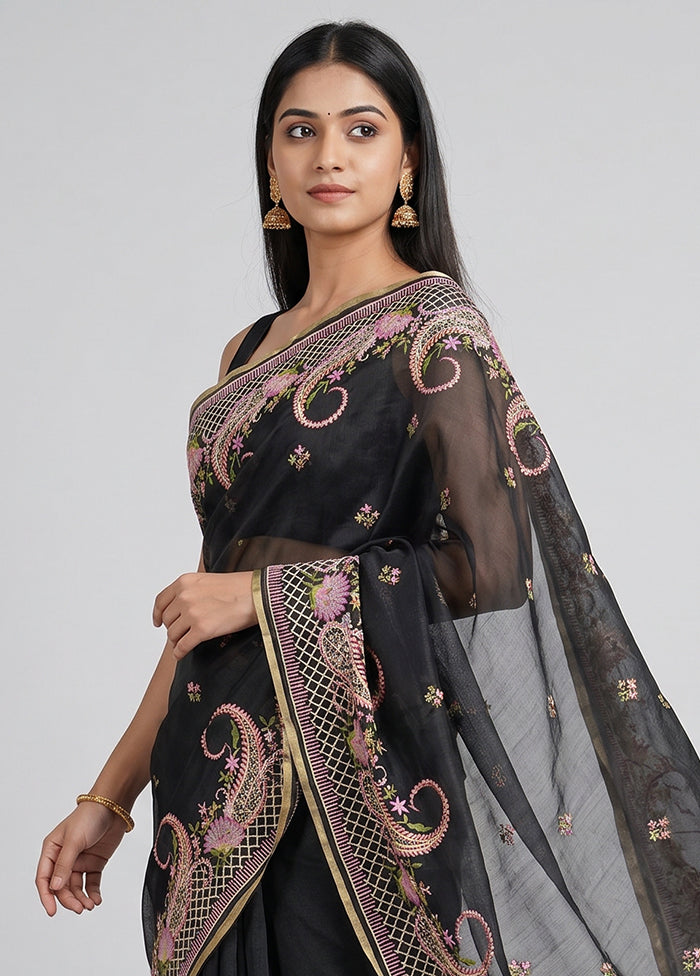 Black Organza Saree With Blouse Piece