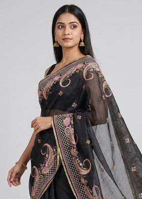 Black Organza Saree With Blouse Piece