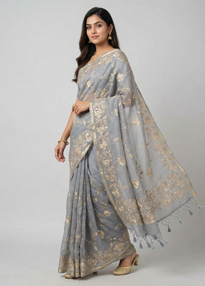Grey Organza Saree With Blouse Piece