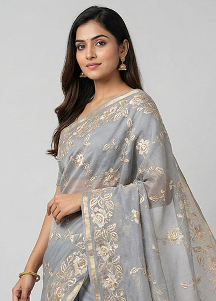 Grey Organza Saree With Blouse Piece