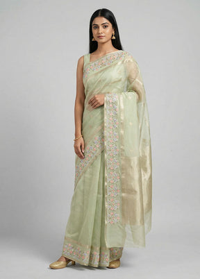 Green Organza Saree With Blouse Piece