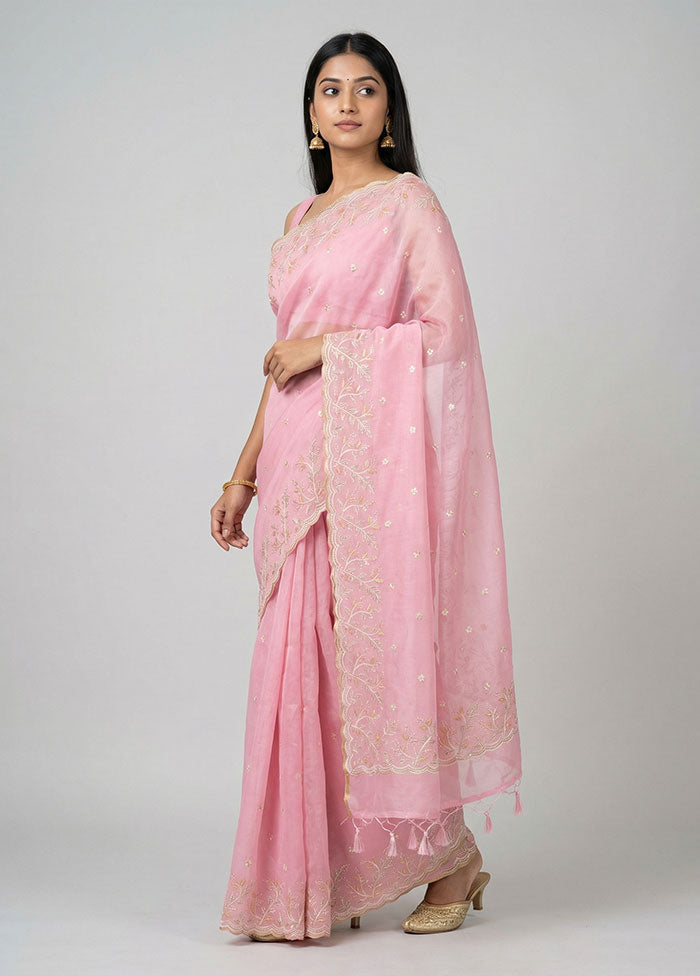Pink Organza Saree With Blouse Piece