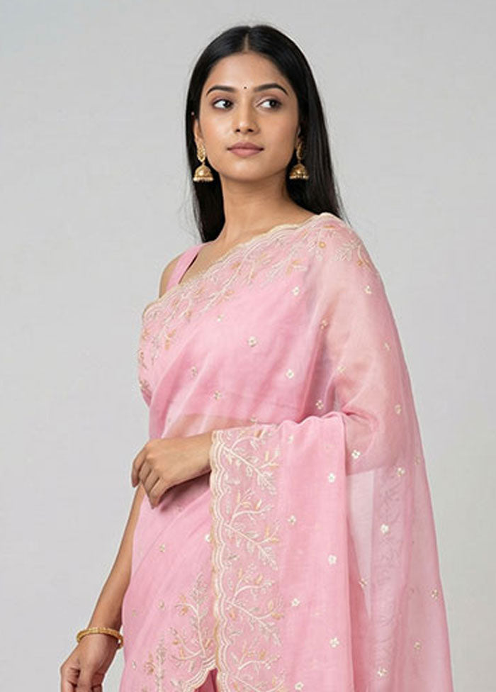 Pink Organza Saree With Blouse Piece