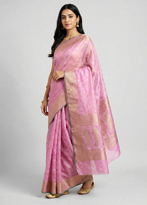 Pink Dupion Silk Saree With Blouse Piece