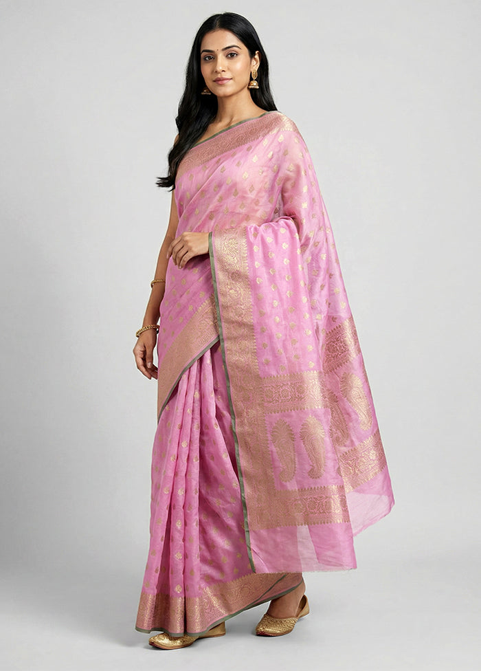 Pink Dupion Silk Saree With Blouse Piece