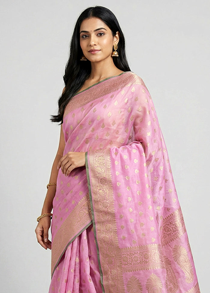 Pink Dupion Silk Saree With Blouse Piece