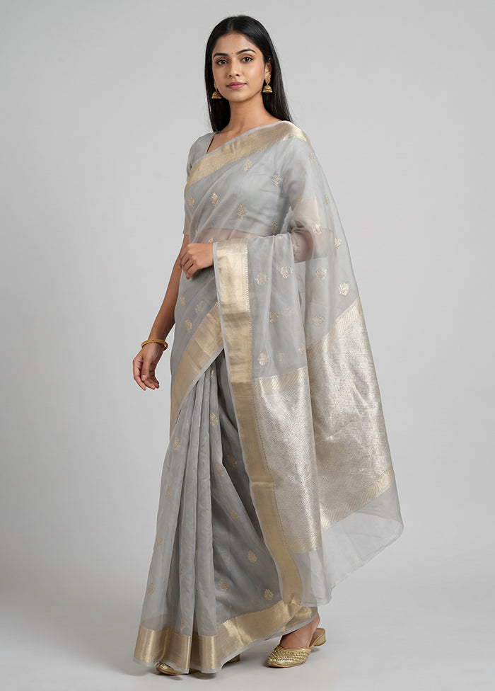 Grey Organza Saree With Blouse Piece