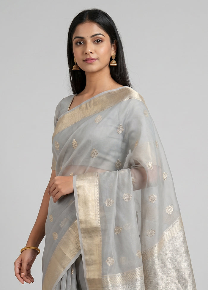 Grey Organza Saree With Blouse Piece