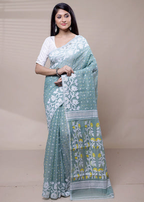 Blue Tant Jamdani Saree Without Blouse Piece