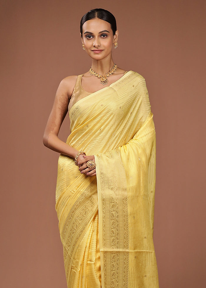 Yellow Dupion Silk Saree With Blouse Piece