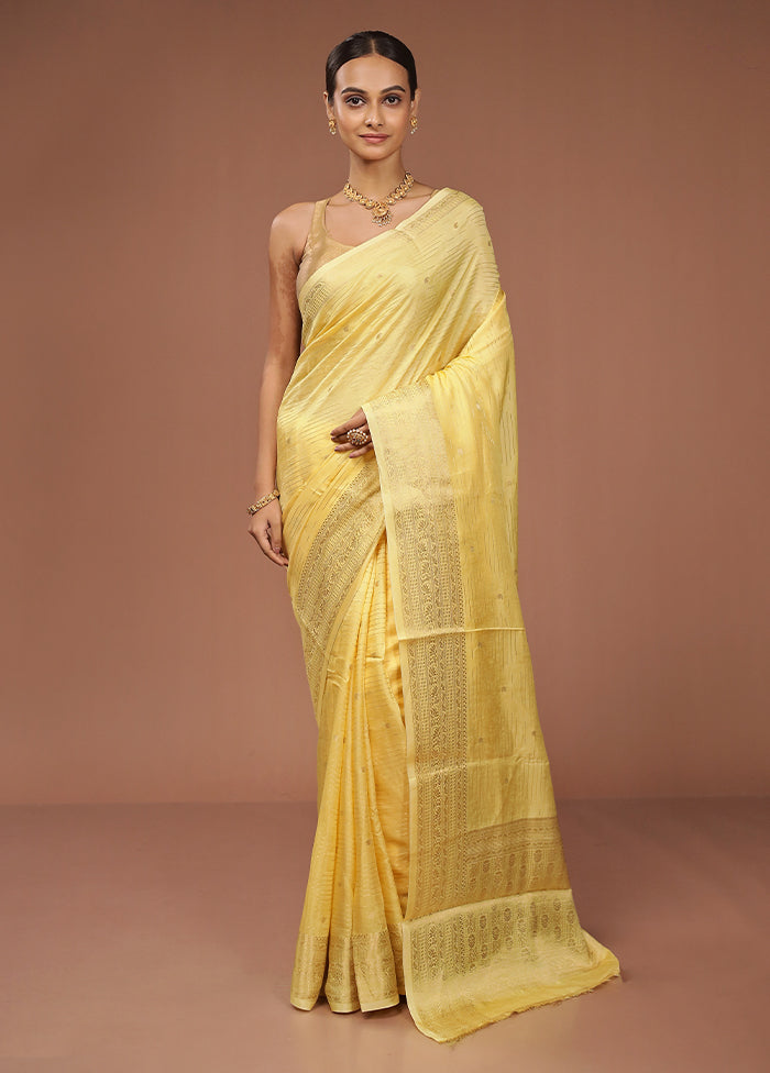 Yellow Dupion Silk Saree With Blouse Piece