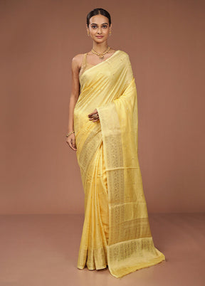 Yellow Dupion Silk Saree With Blouse Piece