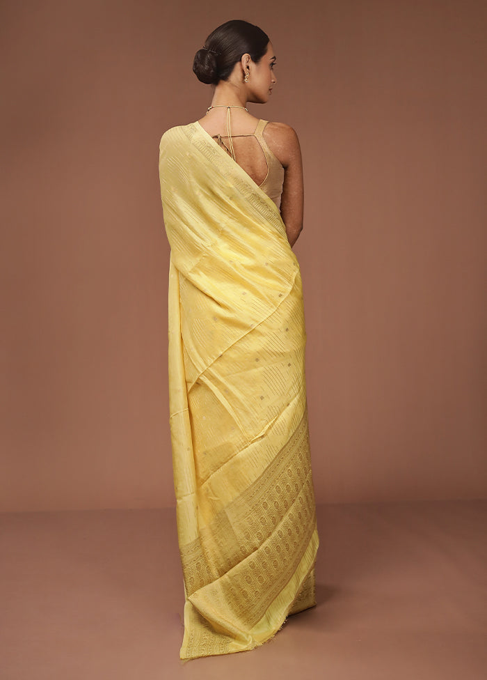 Yellow Dupion Silk Saree With Blouse Piece