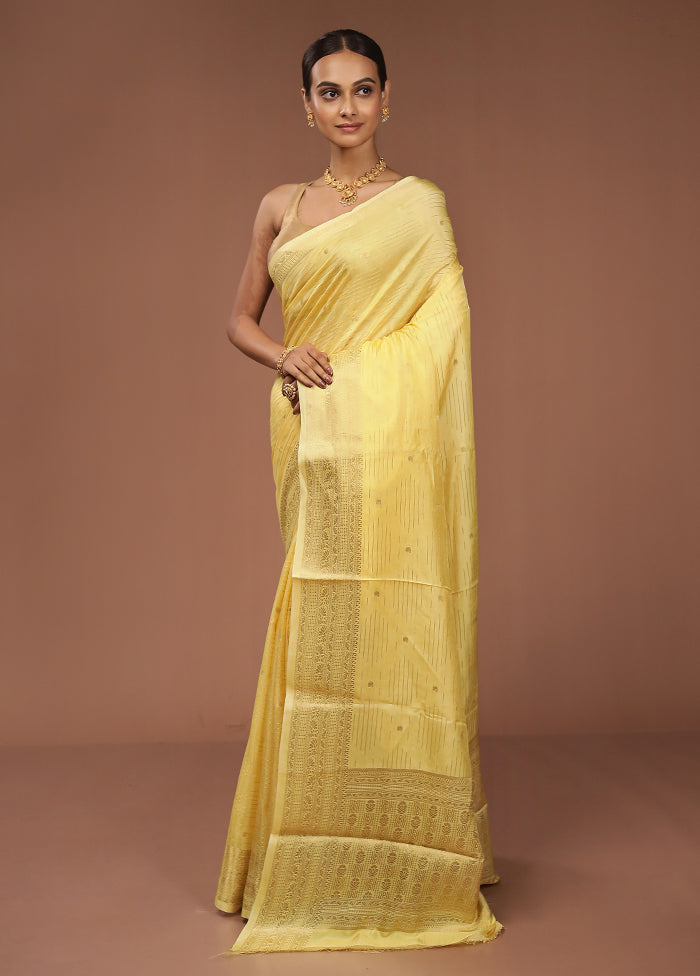 Yellow Dupion Silk Saree With Blouse Piece