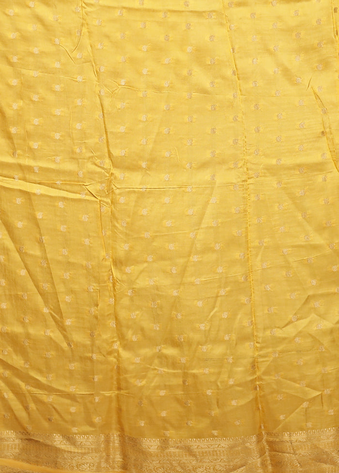 Yellow Dupion Silk Saree With Blouse Piece
