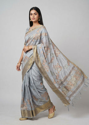 Grey Tissue Silk Saree With Blouse Piece