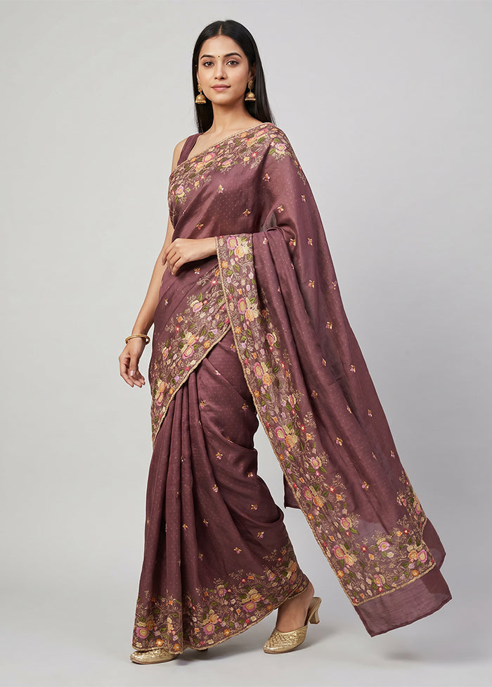 Maroon Organza Saree With Blouse Piece