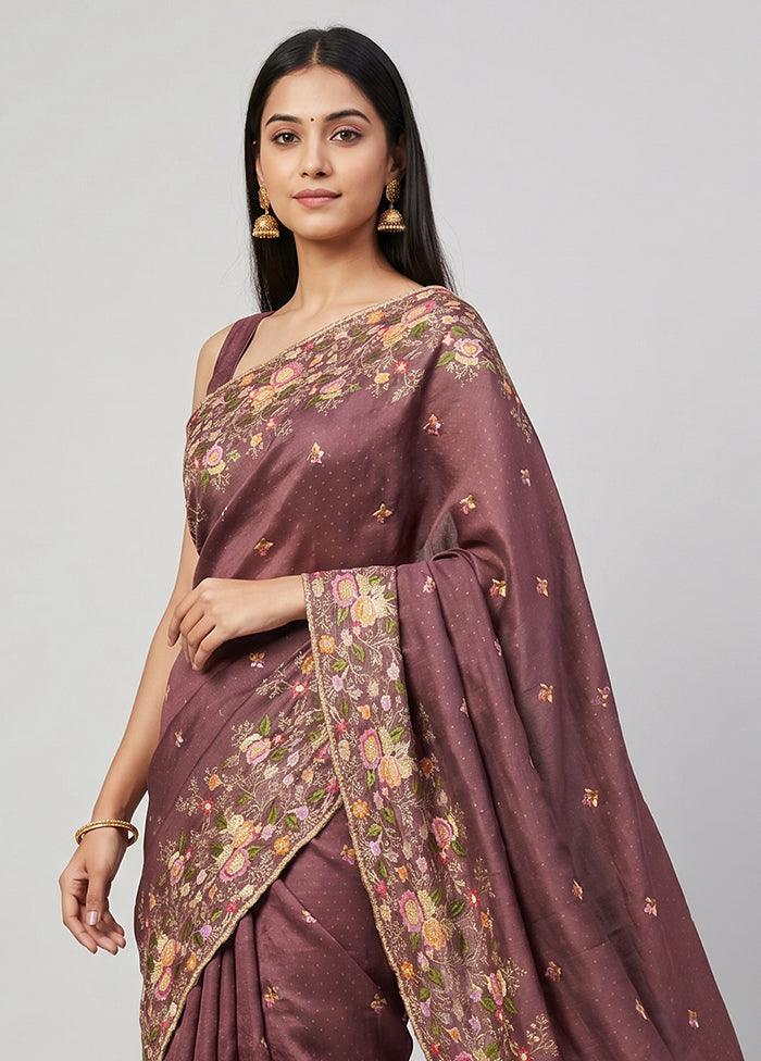 Maroon Organza Saree With Blouse Piece