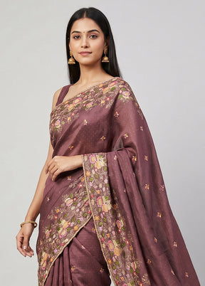 Maroon Organza Saree With Blouse Piece