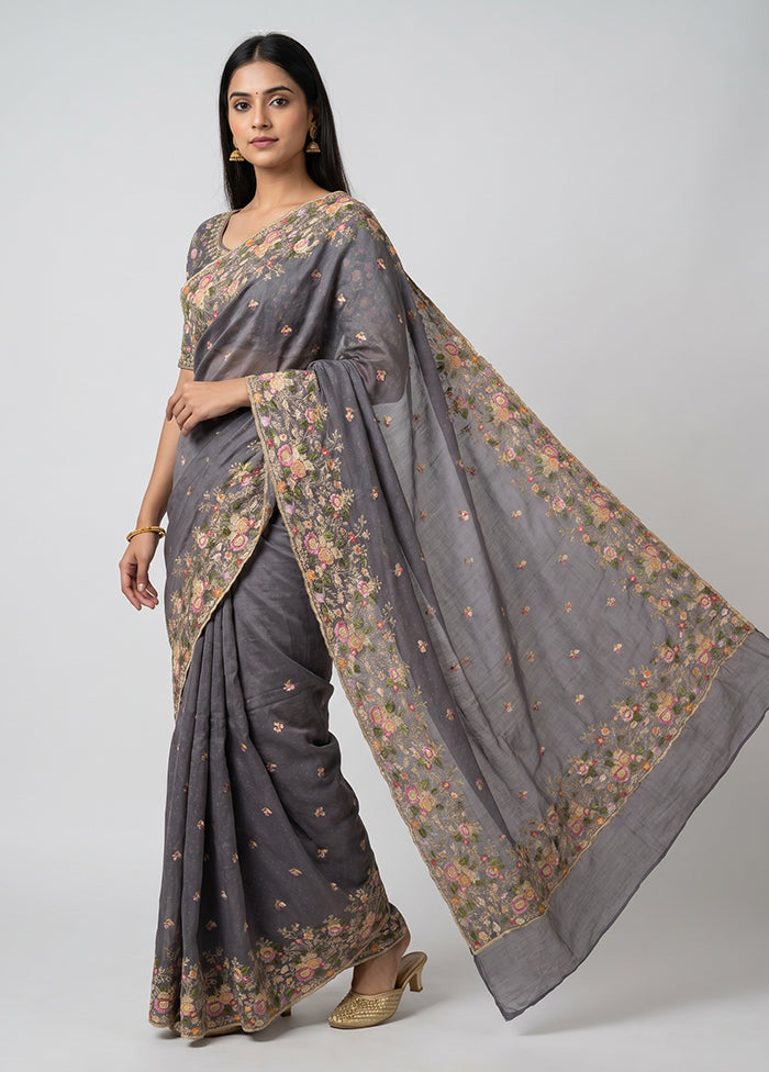 Grey Organza Saree With Blouse Piece