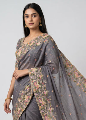 Grey Organza Saree With Blouse Piece