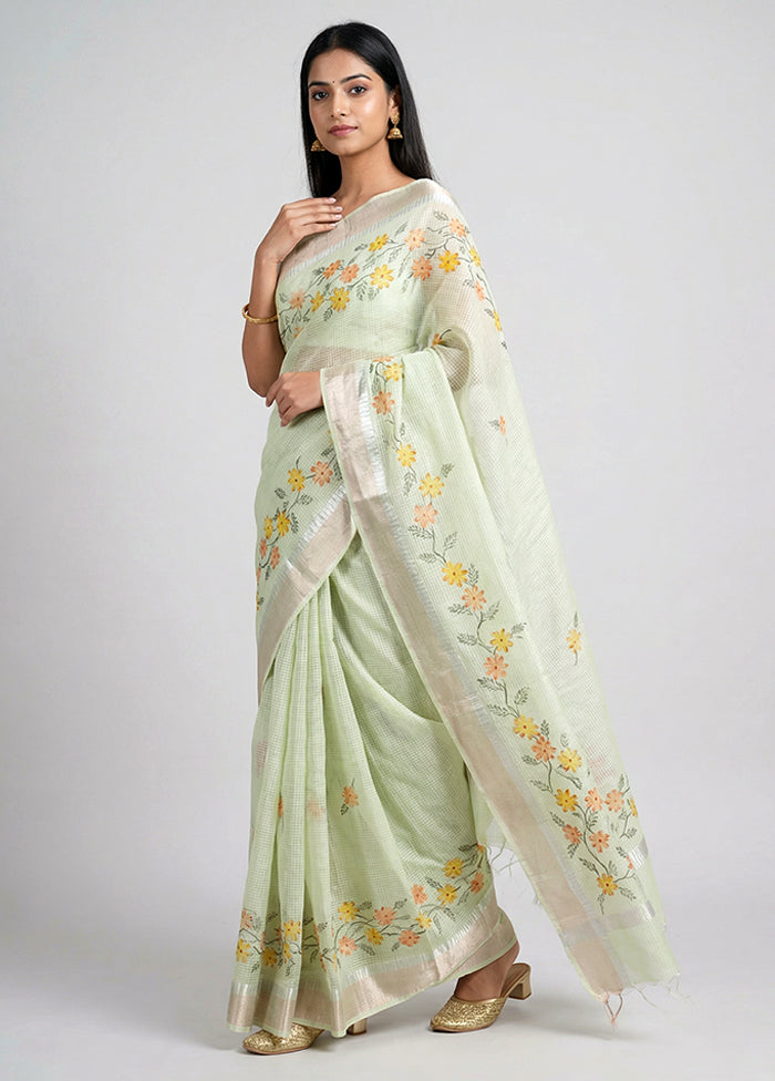 Green Cotton Saree With Blouse Piece