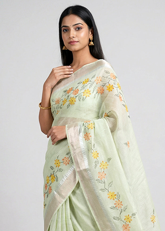 Green Cotton Saree With Blouse Piece