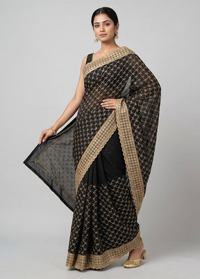 Black Tussar Silk Saree With Blouse Piece