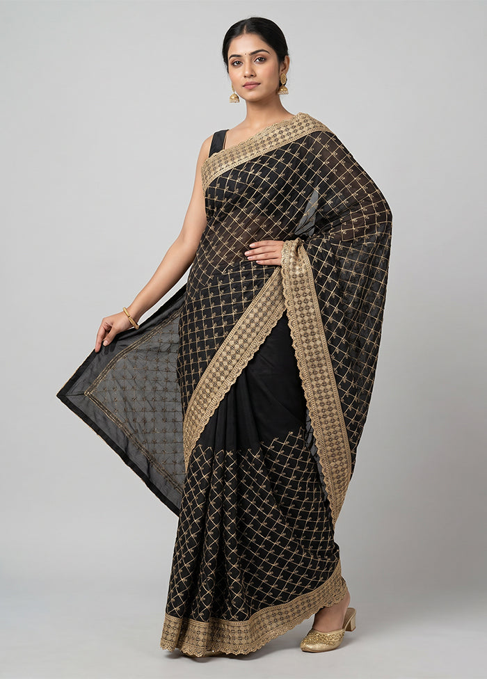 Black Tussar Silk Saree With Blouse Piece