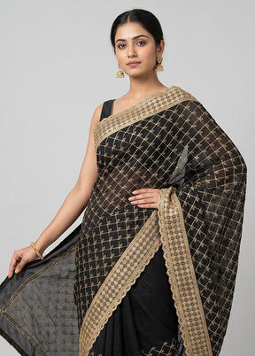 Black Tussar Silk Saree With Blouse Piece