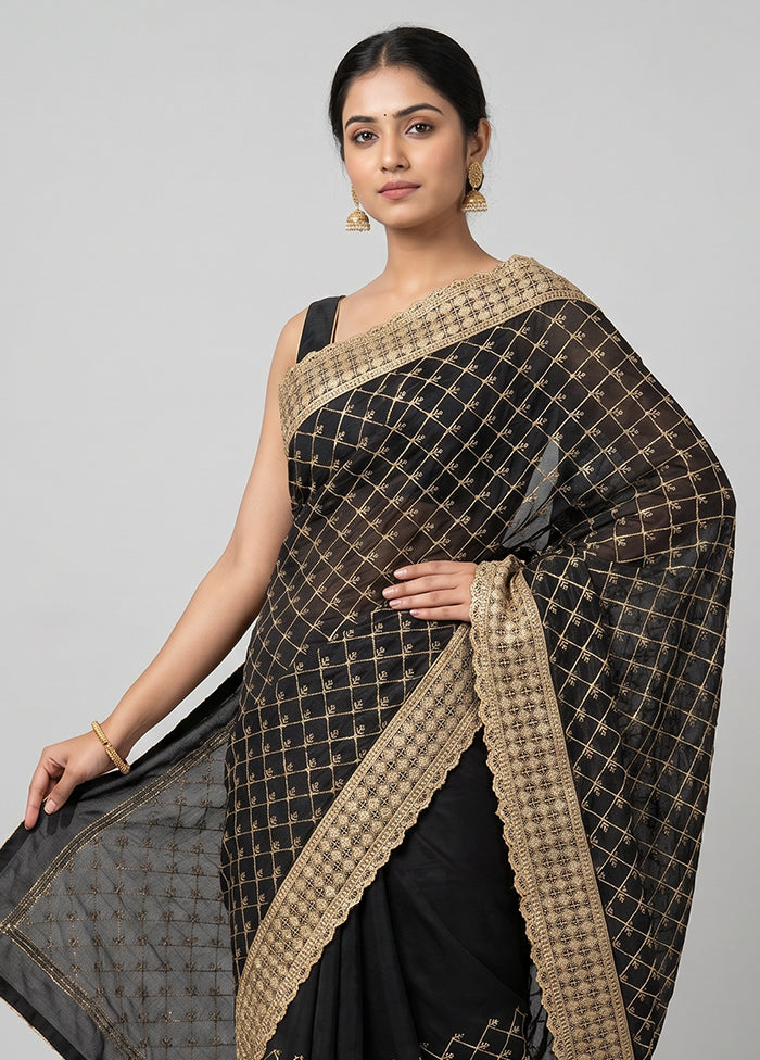 Black Tussar Silk Saree With Blouse Piece