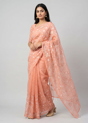 Pink Organza Saree With Blouse Piece