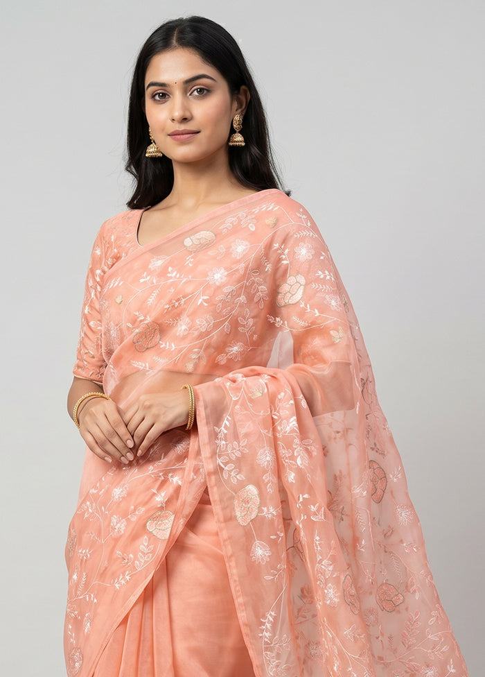 Pink Organza Saree With Blouse Piece