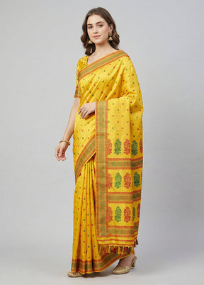 Yellow Handloom Assam Pure Silk Saree With Blouse Piece