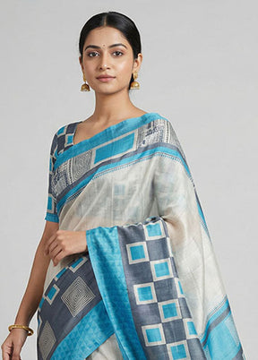 Cream Handloom Tussar Pure Silk Saree With Blouse Piece
