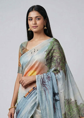 Cream Handloom Tussar Pure Silk Saree With Blouse Piece
