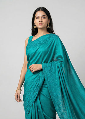 Green Handloom Tussar Pure Silk Saree With Blouse Piece