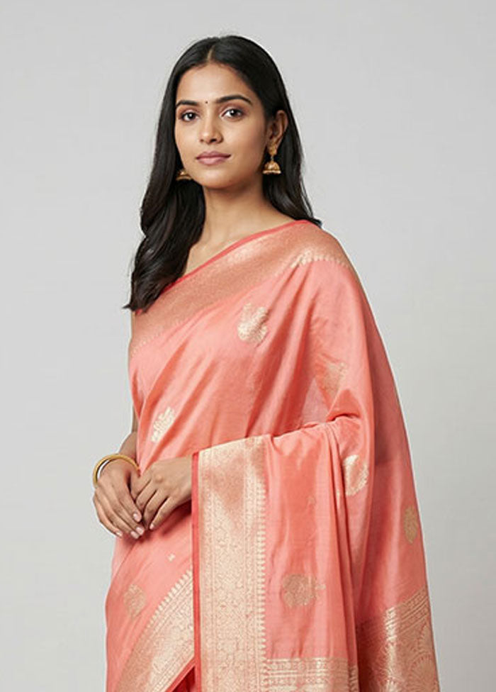 Pink Dupion Silk Saree With Blouse Piece