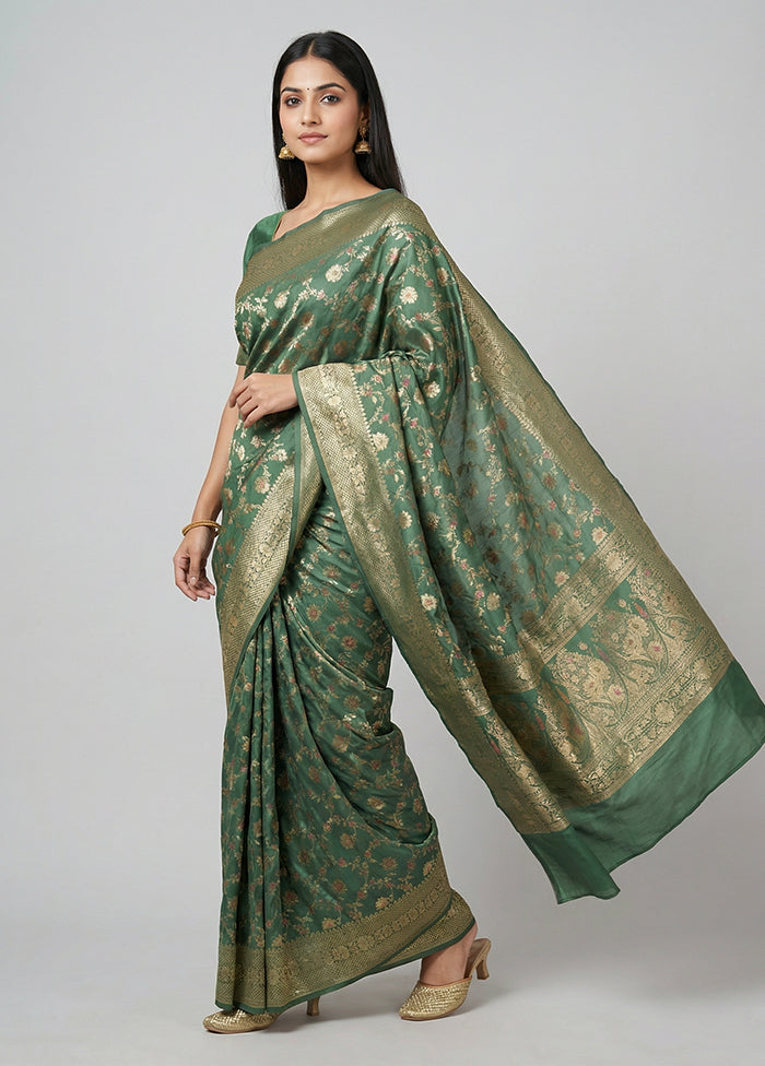 Green Dupion Silk Saree With Blouse Piece