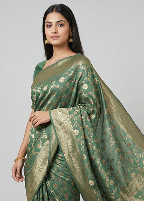 Green Dupion Silk Saree With Blouse Piece