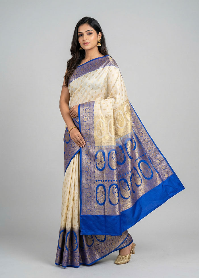 Cream Banarasi Silk Saree With Blouse Piece