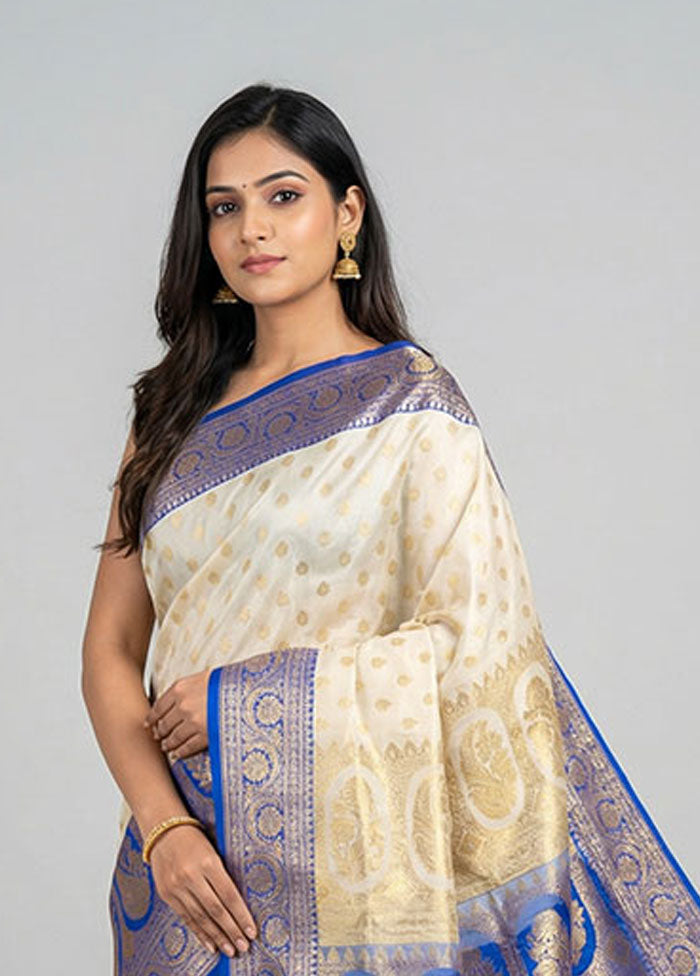 Cream Banarasi Silk Saree With Blouse Piece