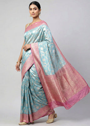 Blue Tissue Silk Saree With Blouse Piece