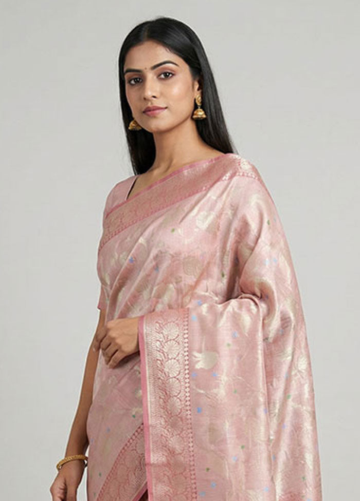 Pink Tissue Silk Saree With Blouse Piece