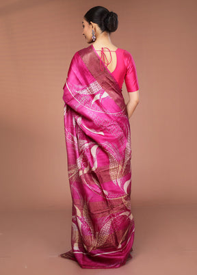 Pink Handloom Tussar Pure Silk Saree With Blouse Piece