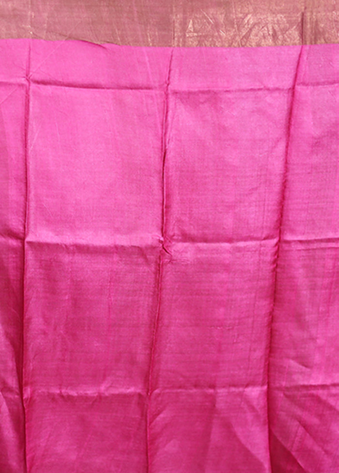 Pink Handloom Tussar Pure Silk Saree With Blouse Piece
