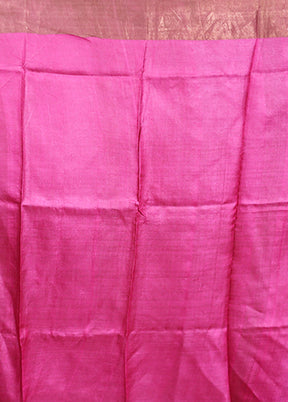 Pink Handloom Tussar Pure Silk Saree With Blouse Piece